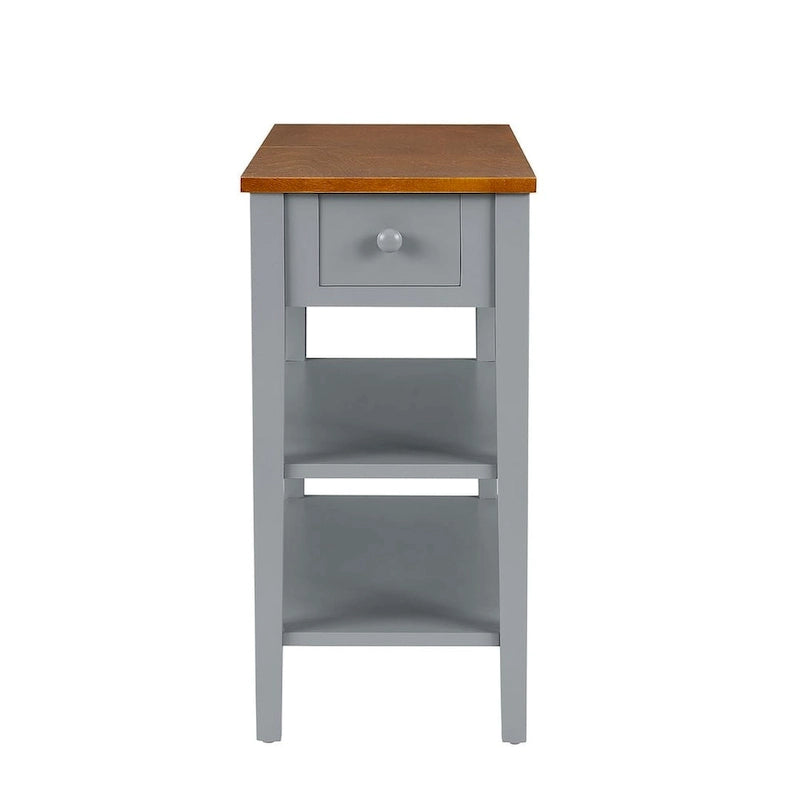 Table d'appoint étroite bicolore avec station de recharge, tiroir et étagères ouvertes