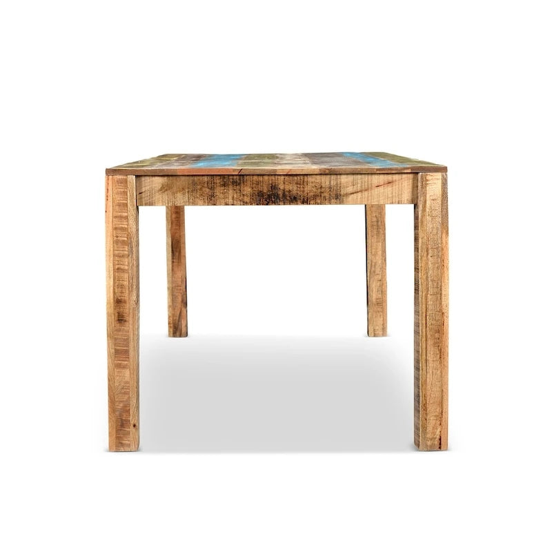 Table à manger rustique multicolore en bois de manguier recyclé, finition naturelle