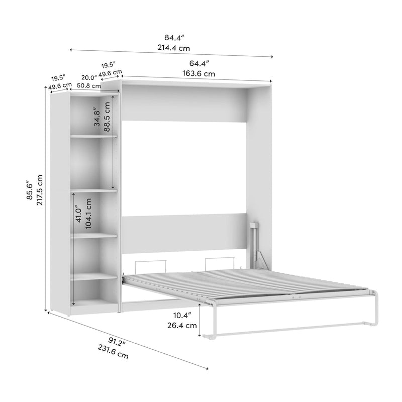 Lit escamotable Queen Size avec organisateur de penderie latérale et étagères de rangement