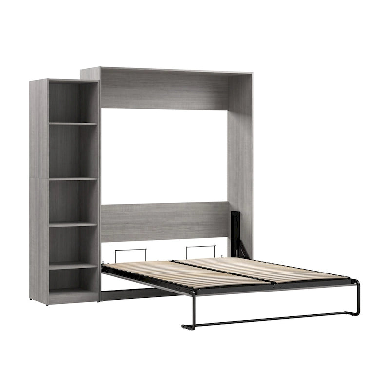 Lit escamotable Queen Size avec organisateur de penderie latérale et étagères de rangement