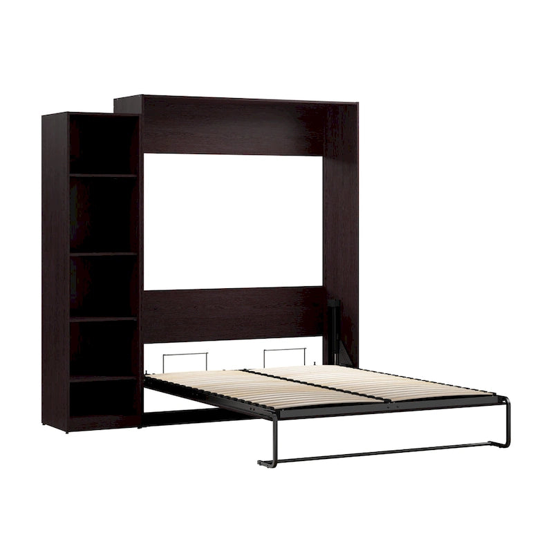 Lit escamotable Queen Size avec organisateur de penderie latérale et étagères de rangement