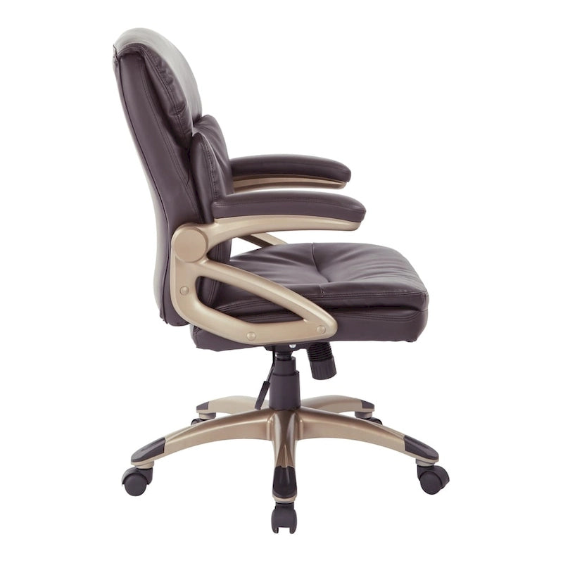 Fauteuil de bureau exécutif en similicuir collé espresso, dossier bas, avec accoudoirs relevables