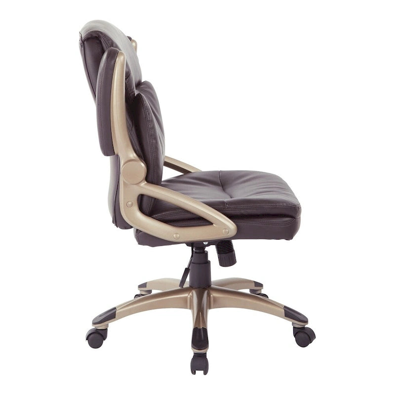 Fauteuil de bureau exécutif en similicuir collé espresso, dossier bas, avec accoudoirs relevables