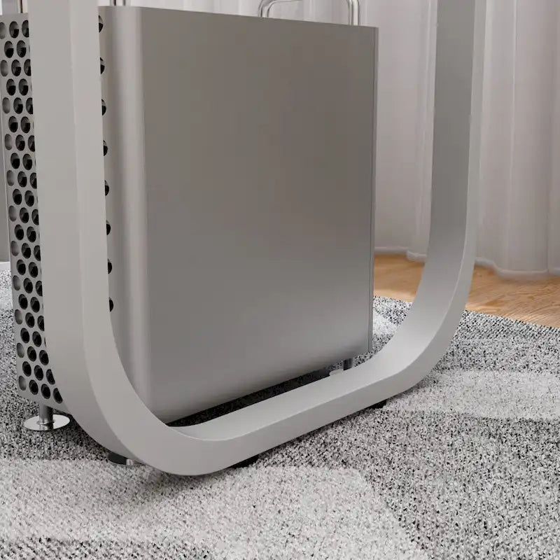Bureau d'ordinateur blanc en L avec tiroirs de rangement et étagères