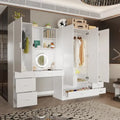 Armoire-penderie blanche avec coiffeuse, miroir LED et tiroirs