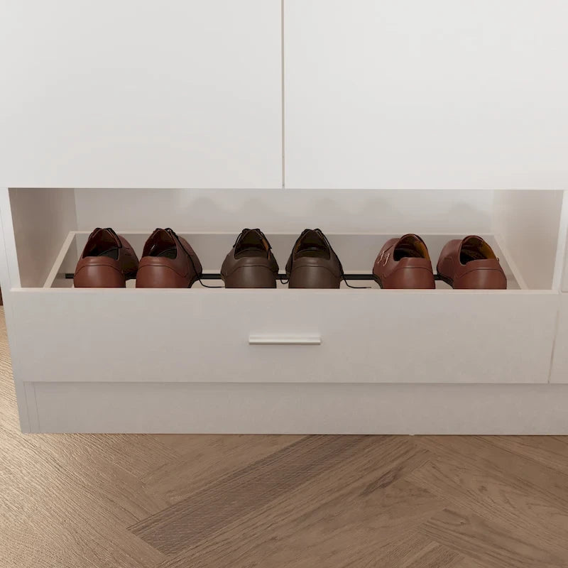 Armoire-penderie blanche avec coiffeuse, miroir LED et tiroirs