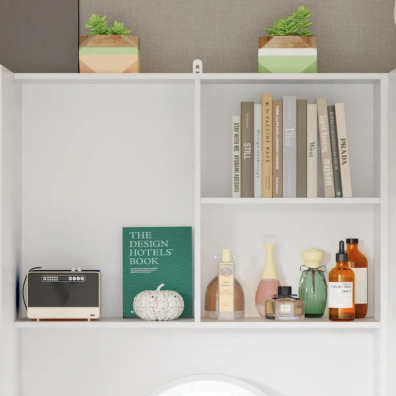 Armoire-penderie blanche avec coiffeuse, miroir LED et tiroirs