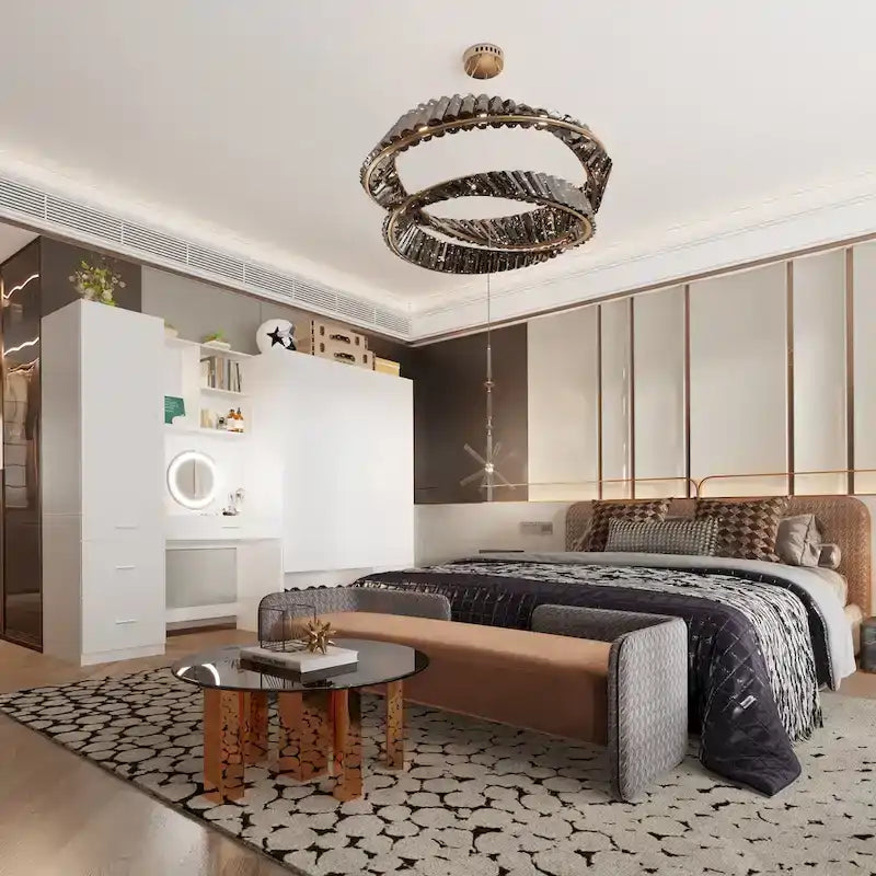 Armoire-penderie blanche avec coiffeuse, miroir LED et tiroirs