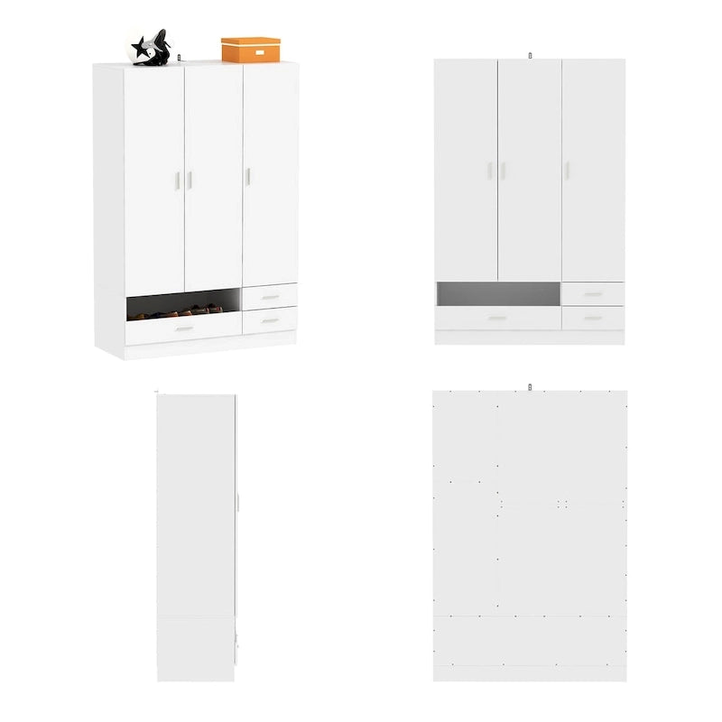 Armoire-penderie blanche avec coiffeuse, miroir LED et tiroirs