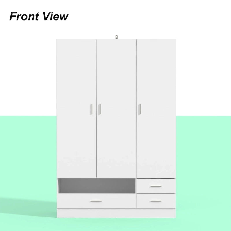 Armoire-penderie blanche avec coiffeuse, miroir LED et tiroirs