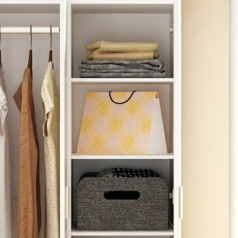 Armoire-penderie blanche avec coiffeuse, miroir LED et tiroirs