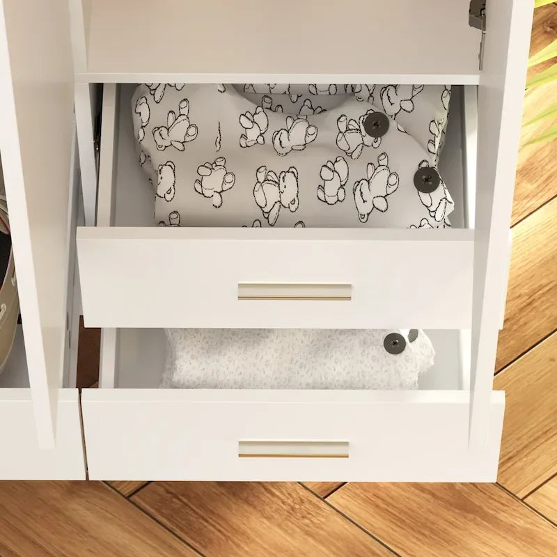Armoire-penderie blanche avec coiffeuse, miroir LED et tiroirs