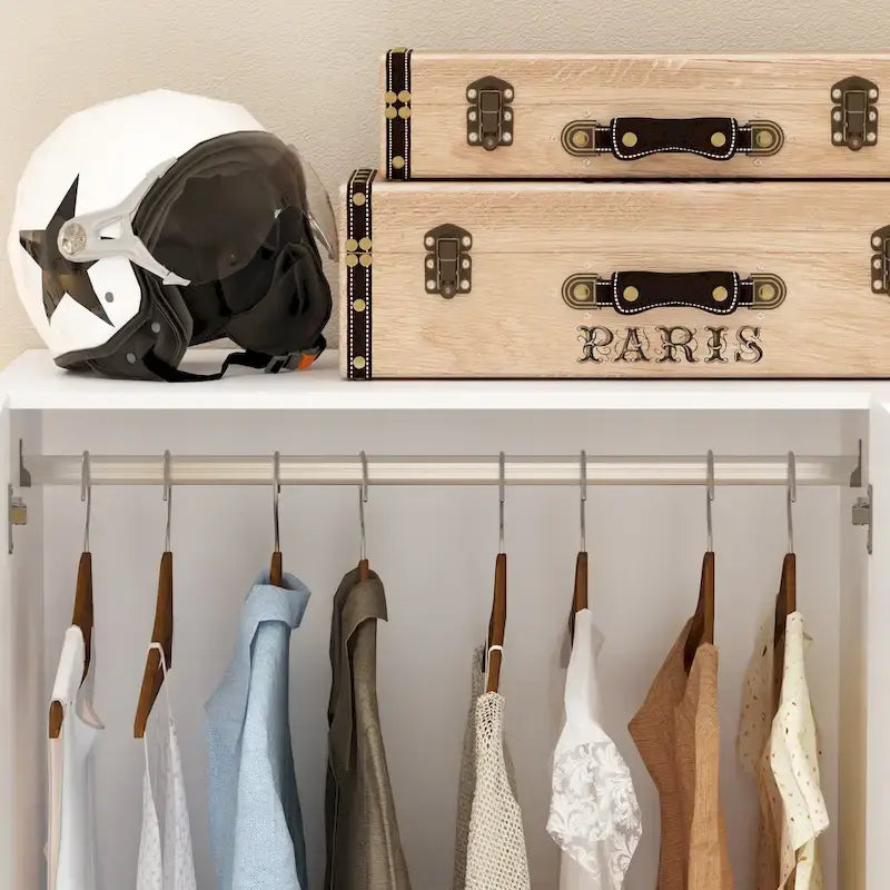 Armoire-penderie blanche avec coiffeuse, miroir LED et tiroirs