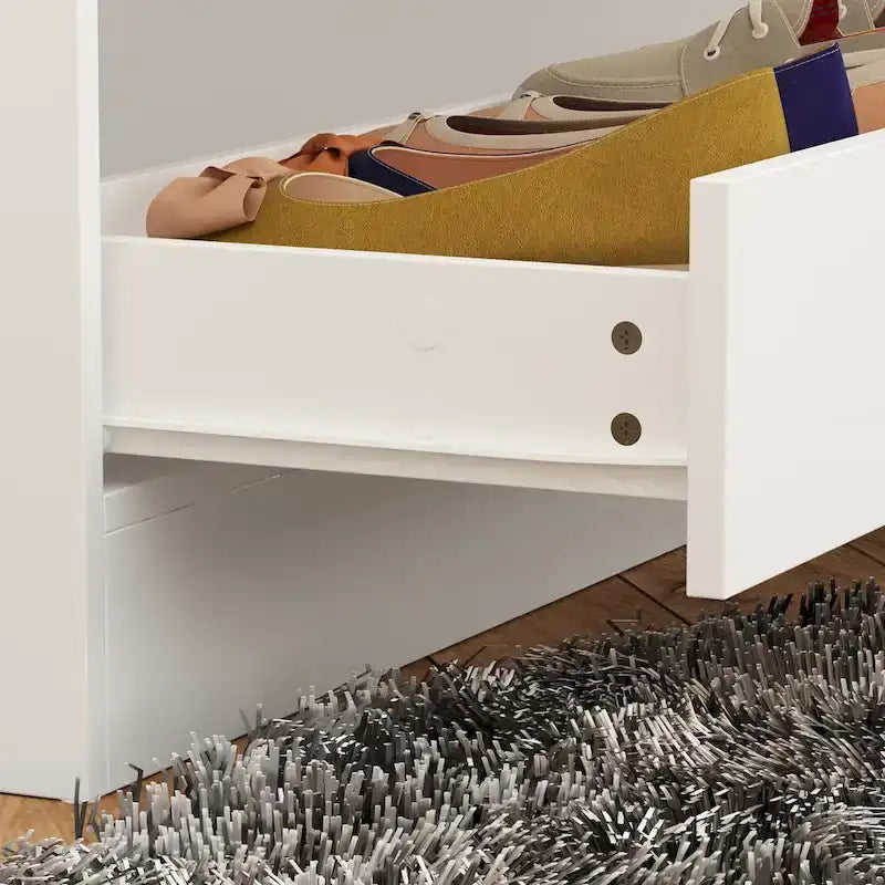 Armoire-penderie blanche avec coiffeuse, miroir LED et tiroirs