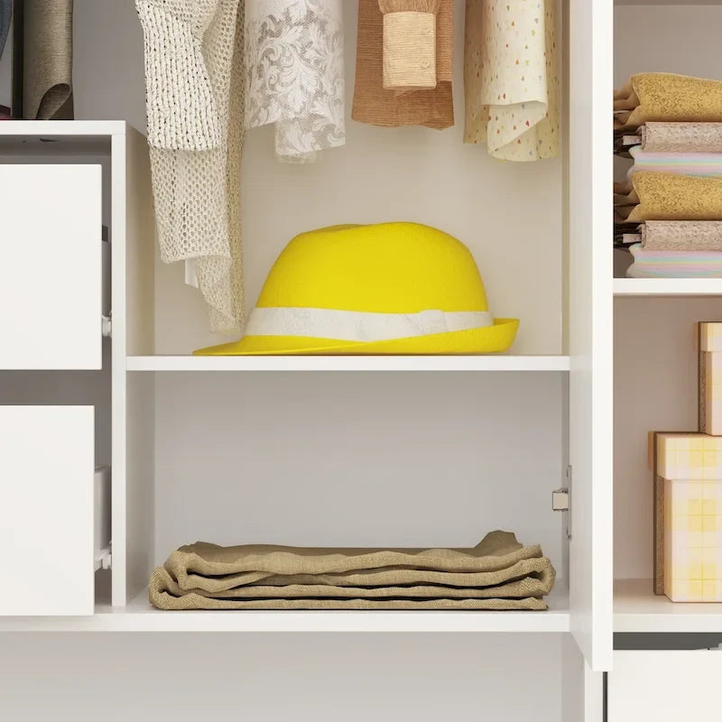 Armoire-penderie blanche avec coiffeuse, miroir LED et tiroirs