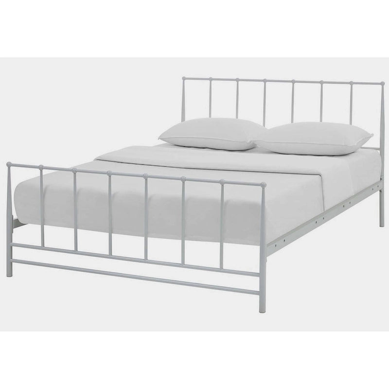 Cadre de lit double King Size en métal blanc avec tête et pied de lit à barreaux