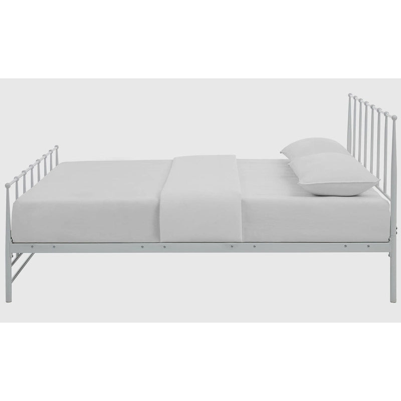 Cadre de lit double King Size en métal blanc avec tête et pied de lit à barreaux