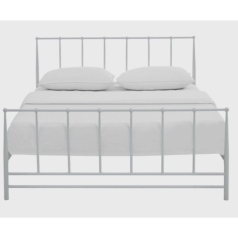 Cadre de lit double King Size en métal blanc avec tête et pied de lit à barreaux