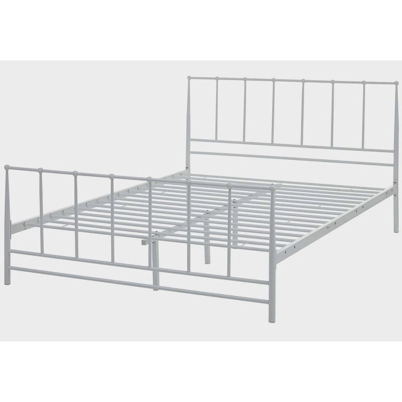 Cadre de lit double King Size en métal blanc avec tête et pied de lit à barreaux