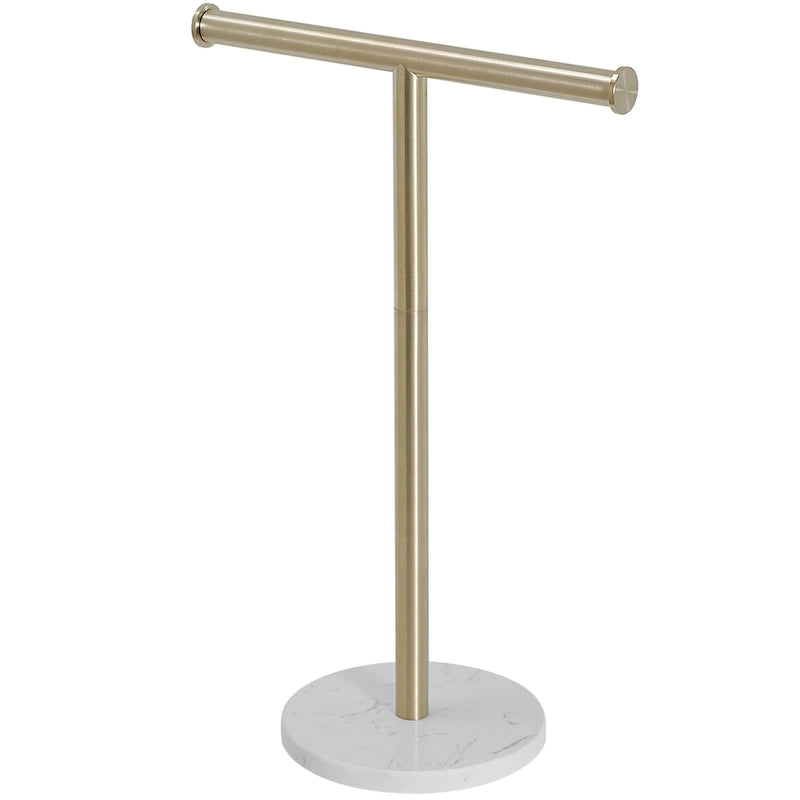 Porte-serviette à main sur pied en T, base en marbre naturel, or brossé