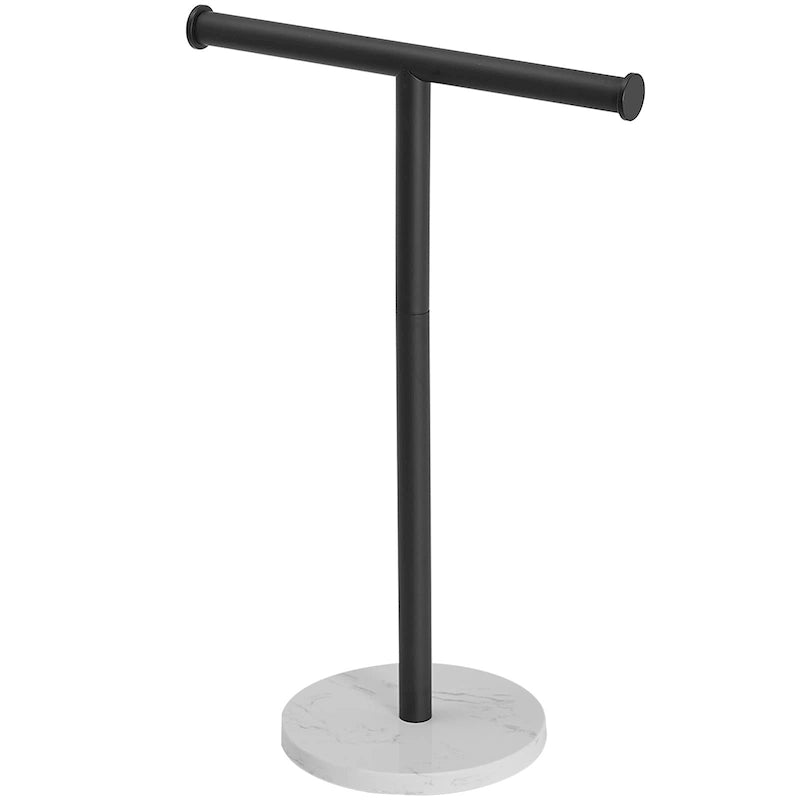 Porte-serviette à main sur pied en T, base en marbre naturel, or brossé
