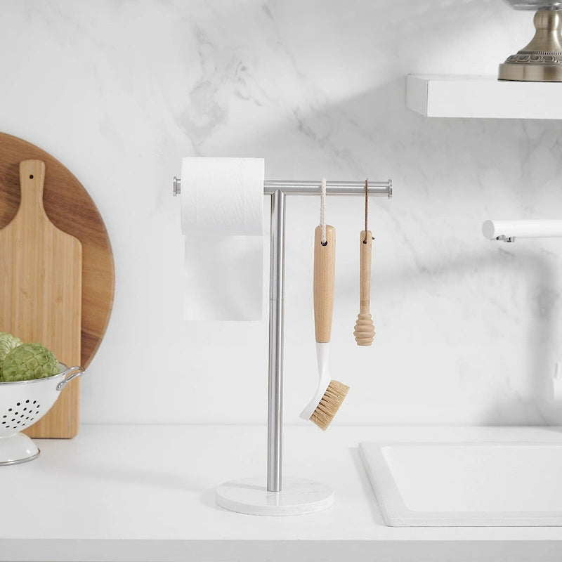 Porte-serviette à main sur pied en T, base en marbre naturel, or brossé
