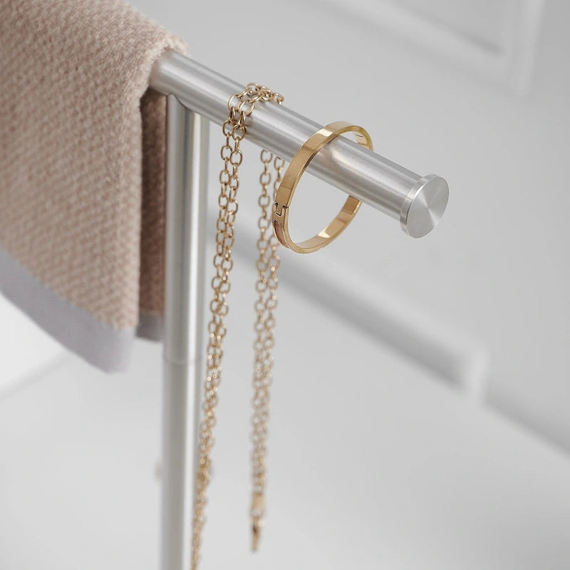 Porte-serviette à main sur pied en T, base en marbre naturel, or brossé