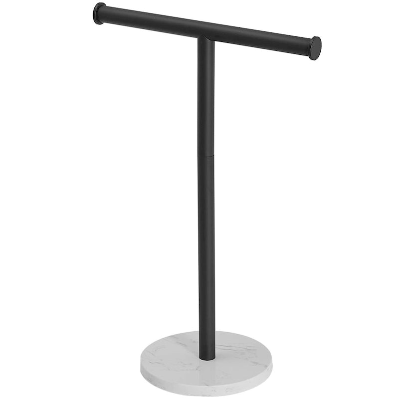 Porte-serviette à main sur pied en T, base en marbre naturel, or brossé