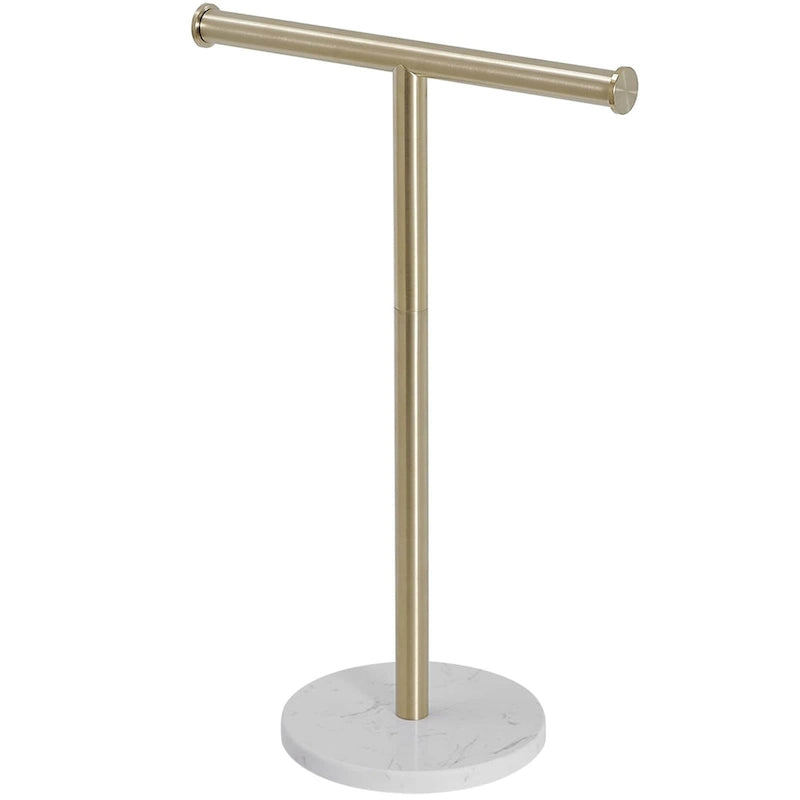 Porte-serviette à main sur pied en T, base en marbre naturel, or brossé