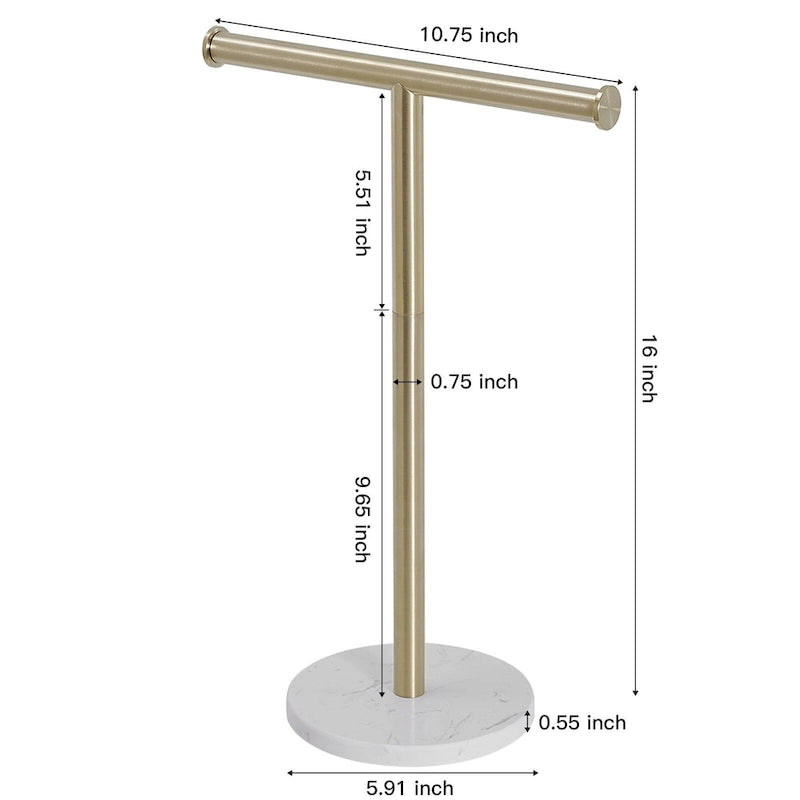 Porte-serviette à main sur pied en T, base en marbre naturel, or brossé