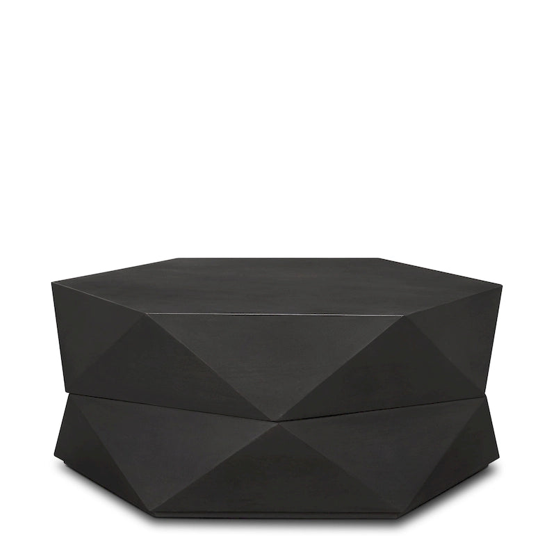 Table basse hexagonale en bois de manguier massif avec rangement caché
