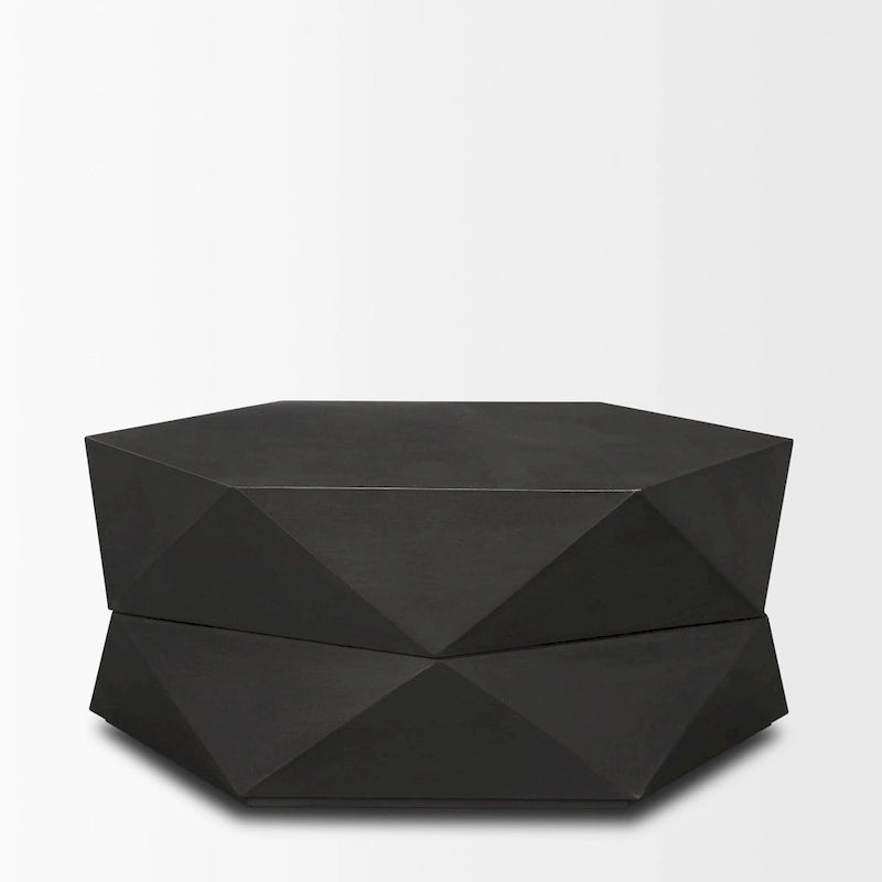 Table basse hexagonale en bois de manguier massif avec rangement caché