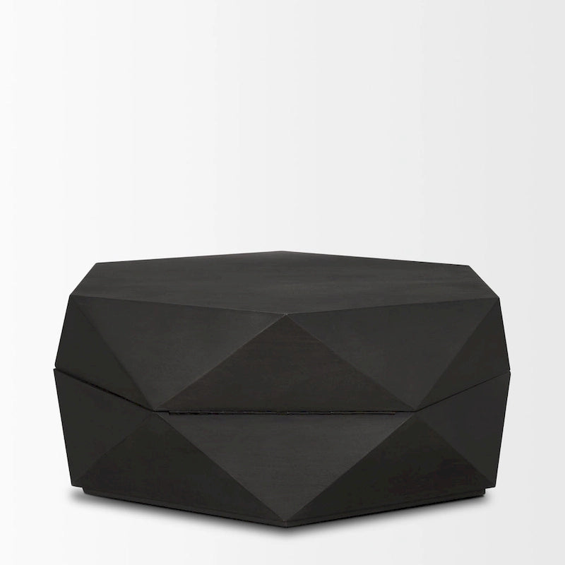 Table basse hexagonale en bois de manguier massif avec rangement caché