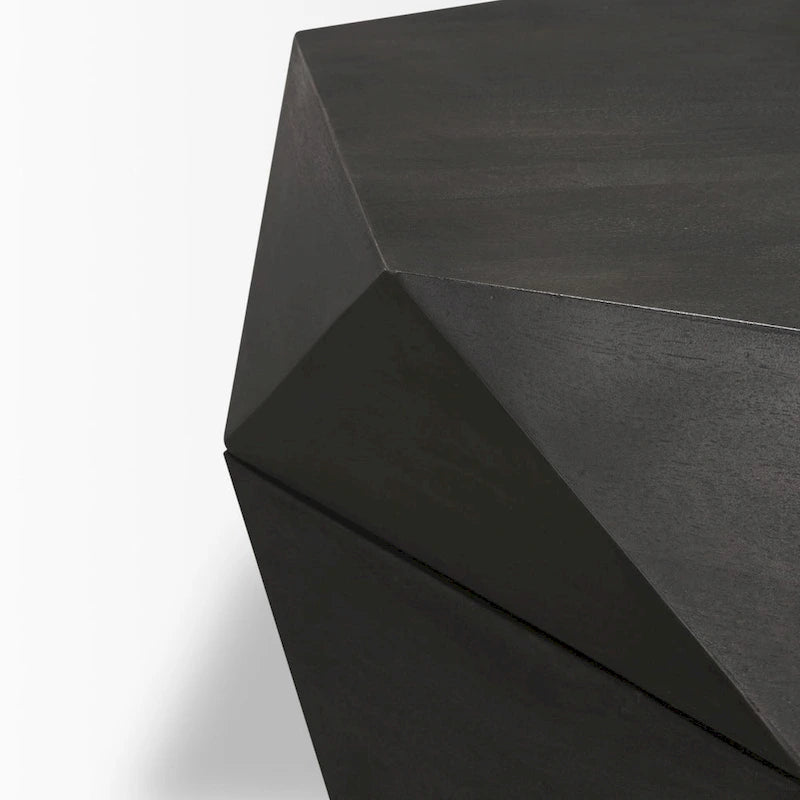 Table basse hexagonale en bois de manguier massif avec rangement caché