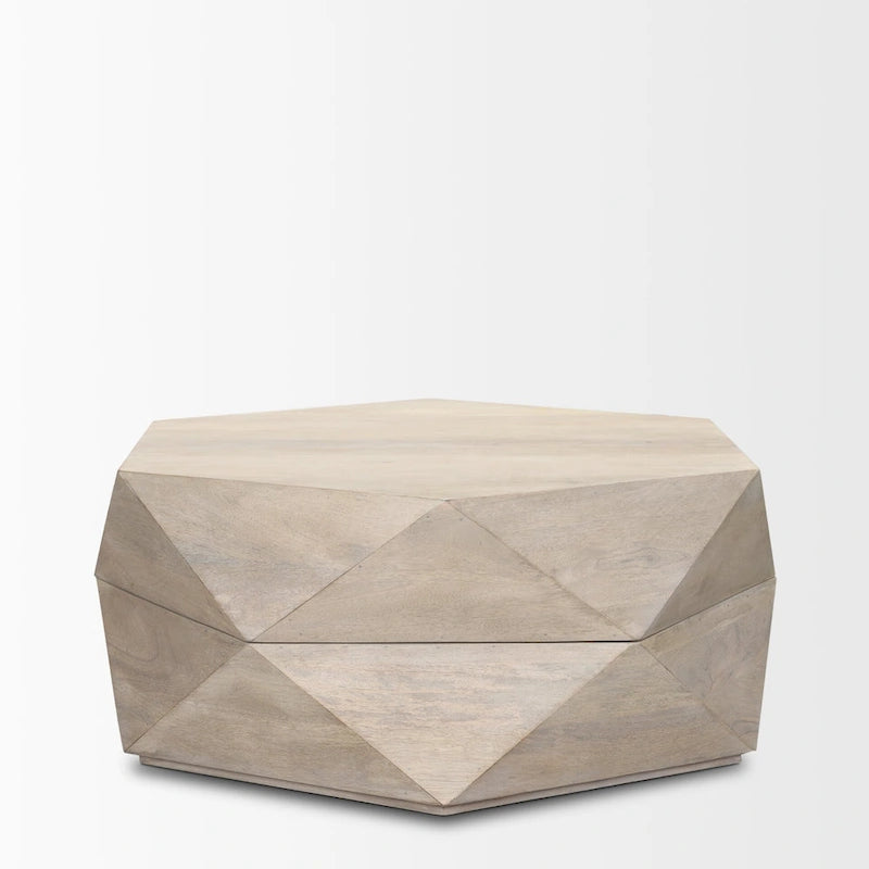 Table basse hexagonale en bois de manguier massif avec rangement caché
