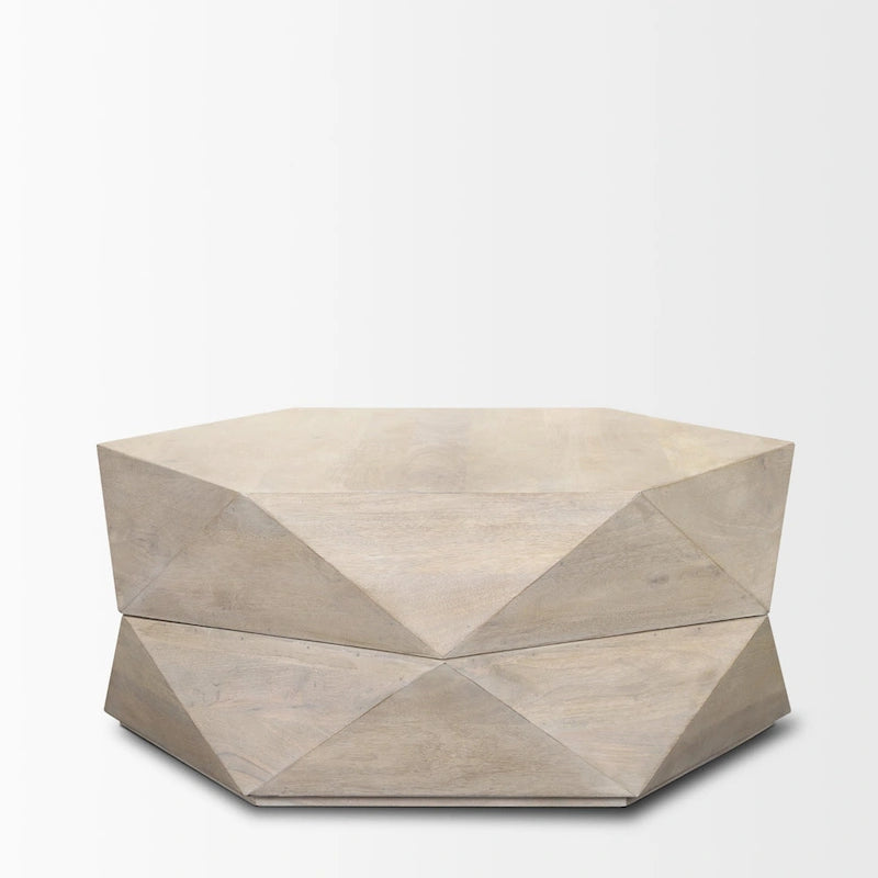 Table basse hexagonale en bois de manguier massif avec rangement caché