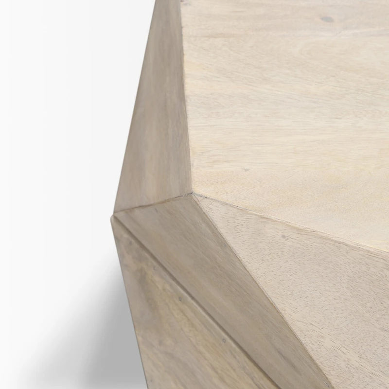 Table basse hexagonale en bois de manguier massif avec rangement caché