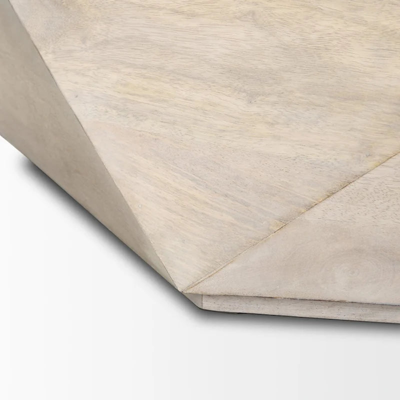 Table basse hexagonale en bois de manguier massif avec rangement caché