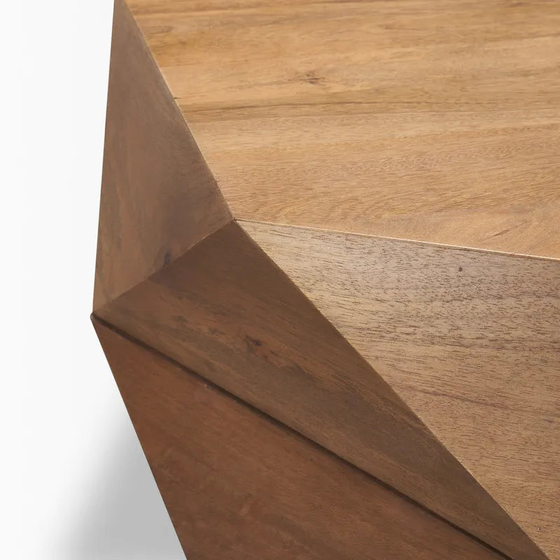 Table basse hexagonale en bois de manguier massif avec rangement caché