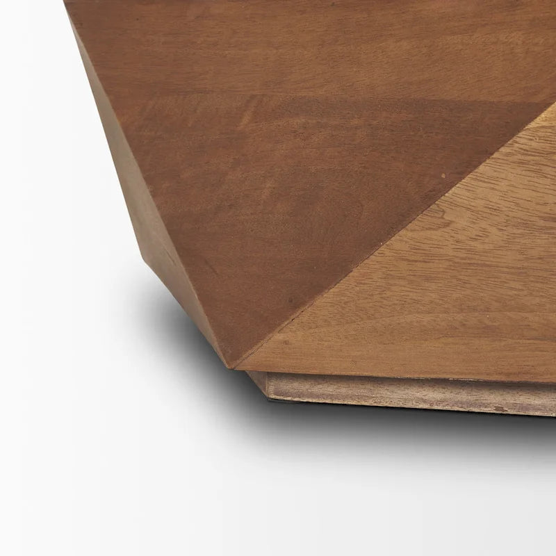 Table basse hexagonale en bois de manguier massif avec rangement caché