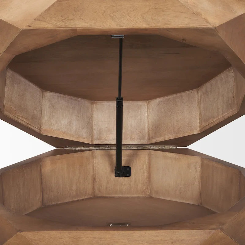 Table basse hexagonale en bois de manguier massif avec rangement caché