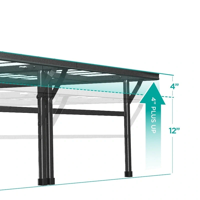 Cadre de lit plateforme pliable en acier noir à dossier haut – Aucun sommier tapissier requis