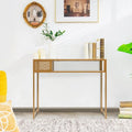 Console en Faux Marbre Or Blanc avec Panier en Fil et Étagère Ouverte