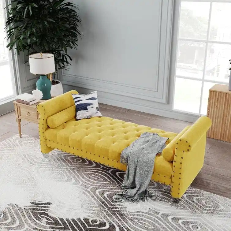 Banc Chesterfield rembourré en velours capitonné avec pieds en acrylique, beige