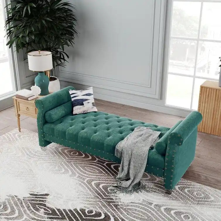 Banc Chesterfield rembourré en velours capitonné avec pieds en acrylique, beige