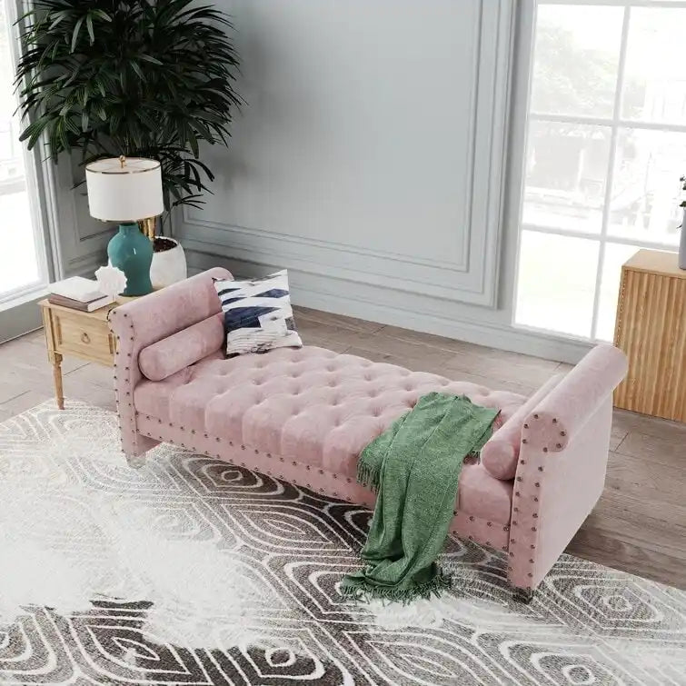 Banc Chesterfield rembourré en velours capitonné avec pieds en acrylique, beige