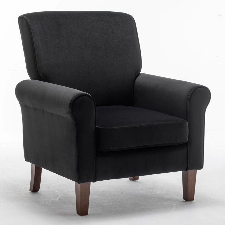 Fauteuil d'appoint en velours à accoudoirs roulés avec pieds en bois massif Plusieurs coloris