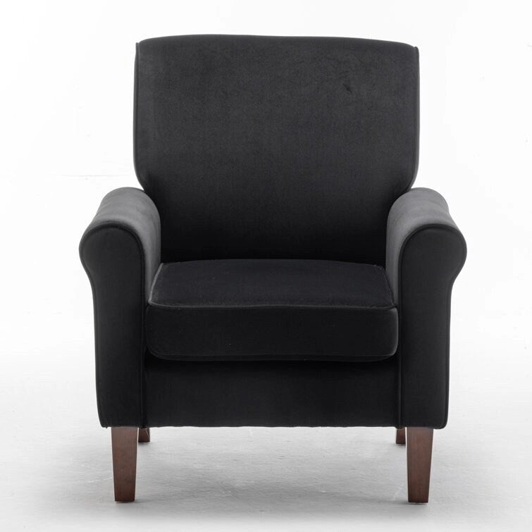 Fauteuil d'appoint en velours à accoudoirs roulés avec pieds en bois massif Plusieurs coloris