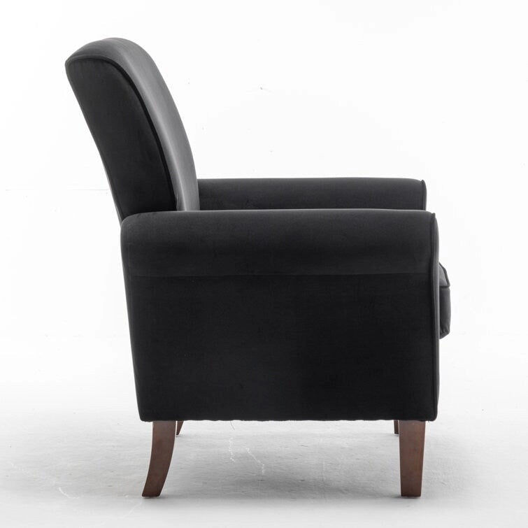 Fauteuil d'appoint en velours à accoudoirs roulés avec pieds en bois massif Plusieurs coloris