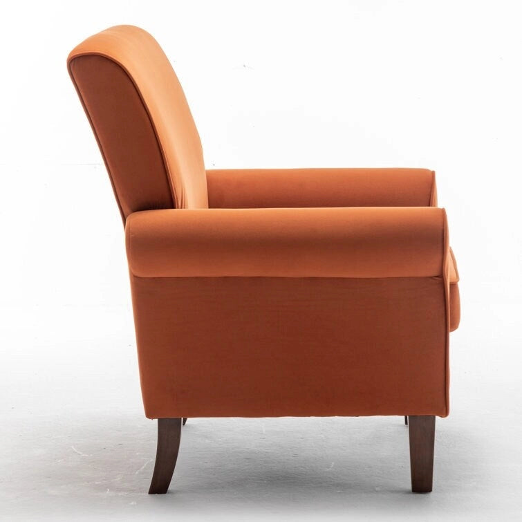 Fauteuil d'appoint en velours à accoudoirs roulés avec pieds en bois massif Plusieurs coloris
